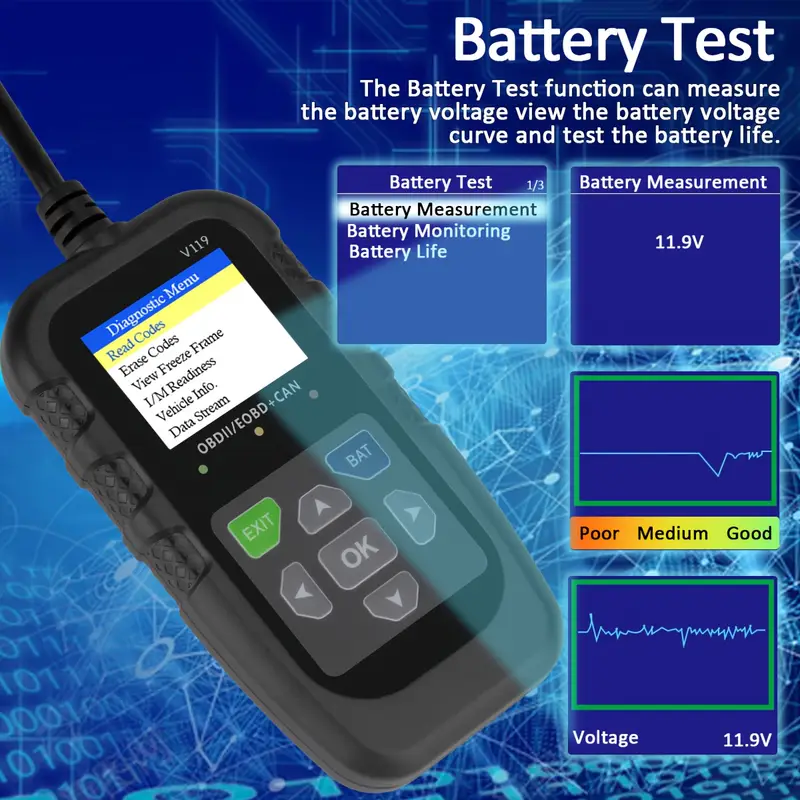 V119 OBD2 Scanner Code Reader  - огляд і ціна Logic Analyzer Usb